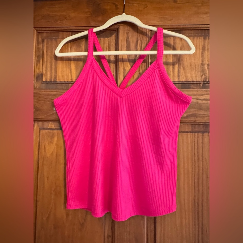 ZENANA WOMANS 1X Hot Pink RIBBED CROPPED CAMI